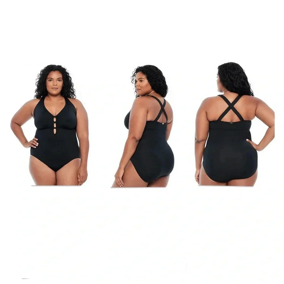 Lauren Ralph Lauren Plus Size Beach Club Plunge One Piece Swimsuit Size 18W - Picture 1 of 8